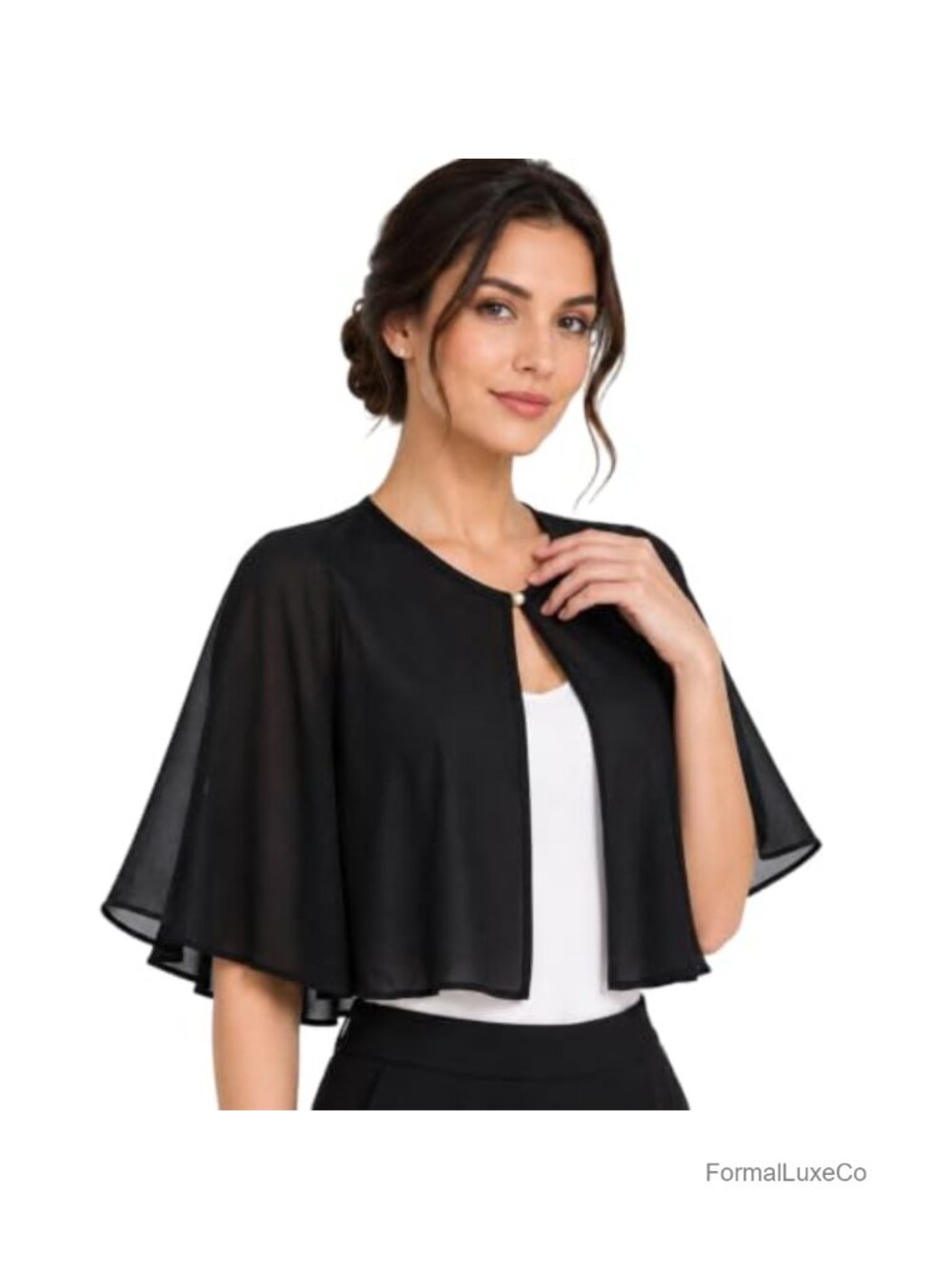 Chiffon Shawl Wrap Women Evening Dress Pearl Button Capelet